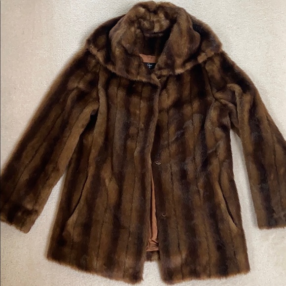 Aqua Brown Faux Fur Coat Mink Look Satin Lining Jacket Size Small - Picture 3 of 10